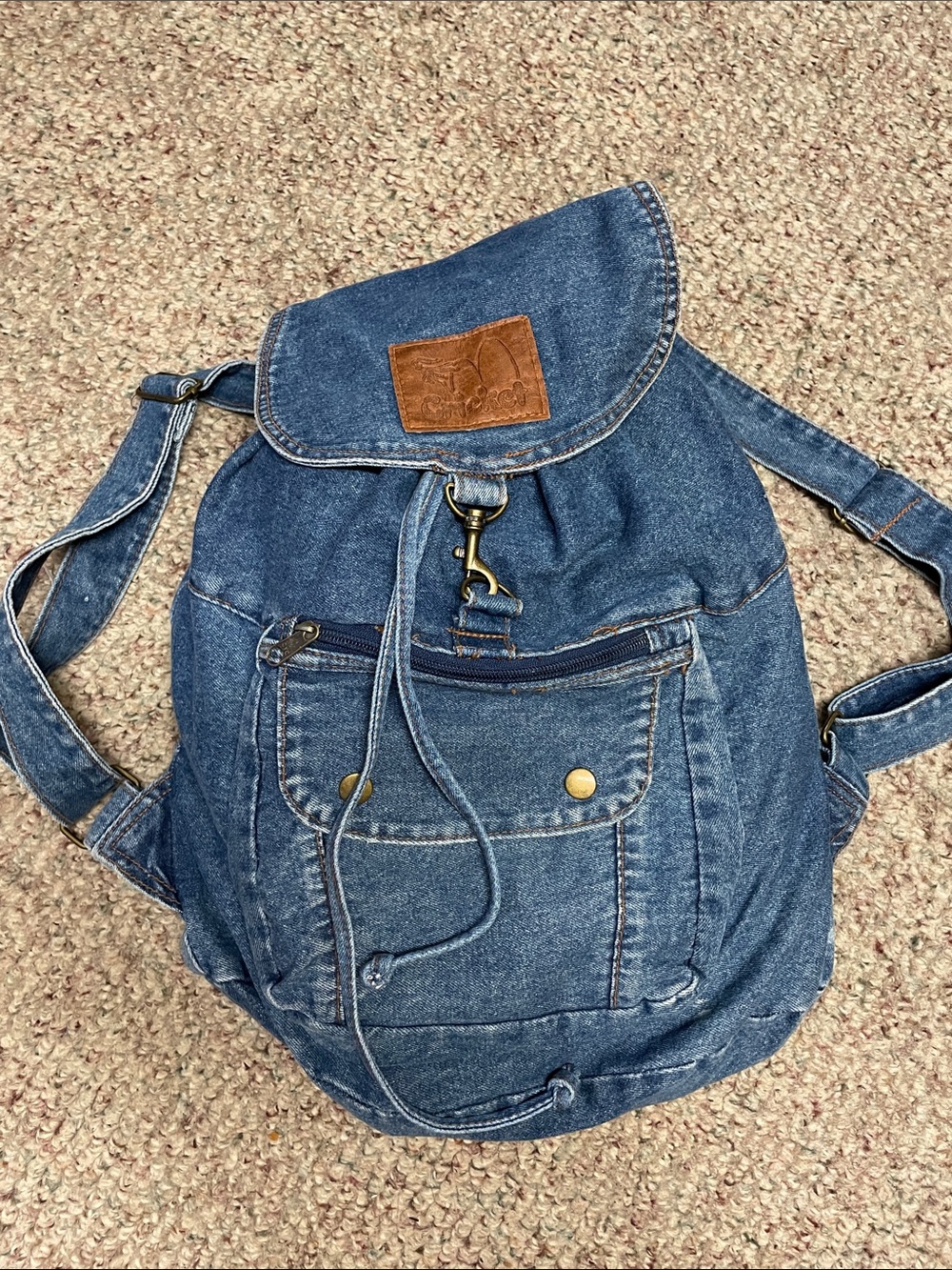 Vintage 80s cricket blue Denim Drawstring Backpack - almost new